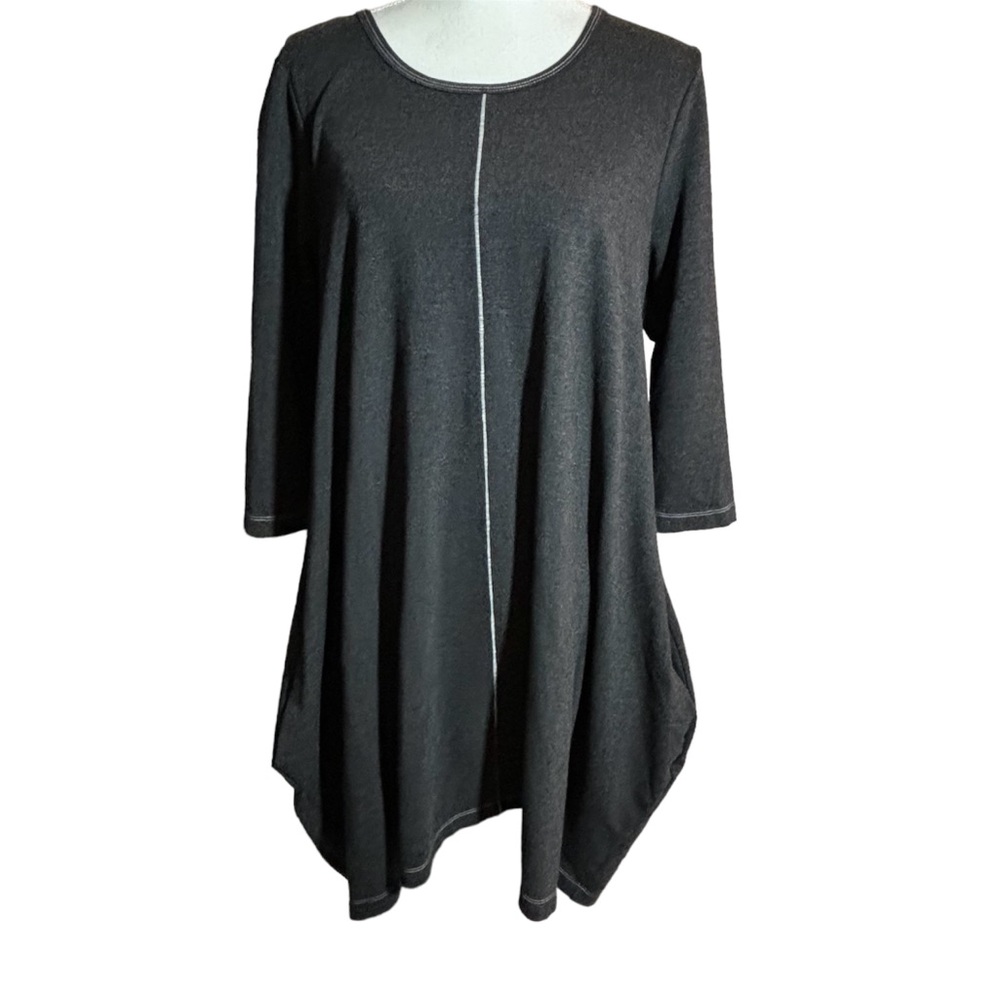 Porto San Francisco Gray Minimalist Center Seam Tunic Top Pockets Size 1 Medium